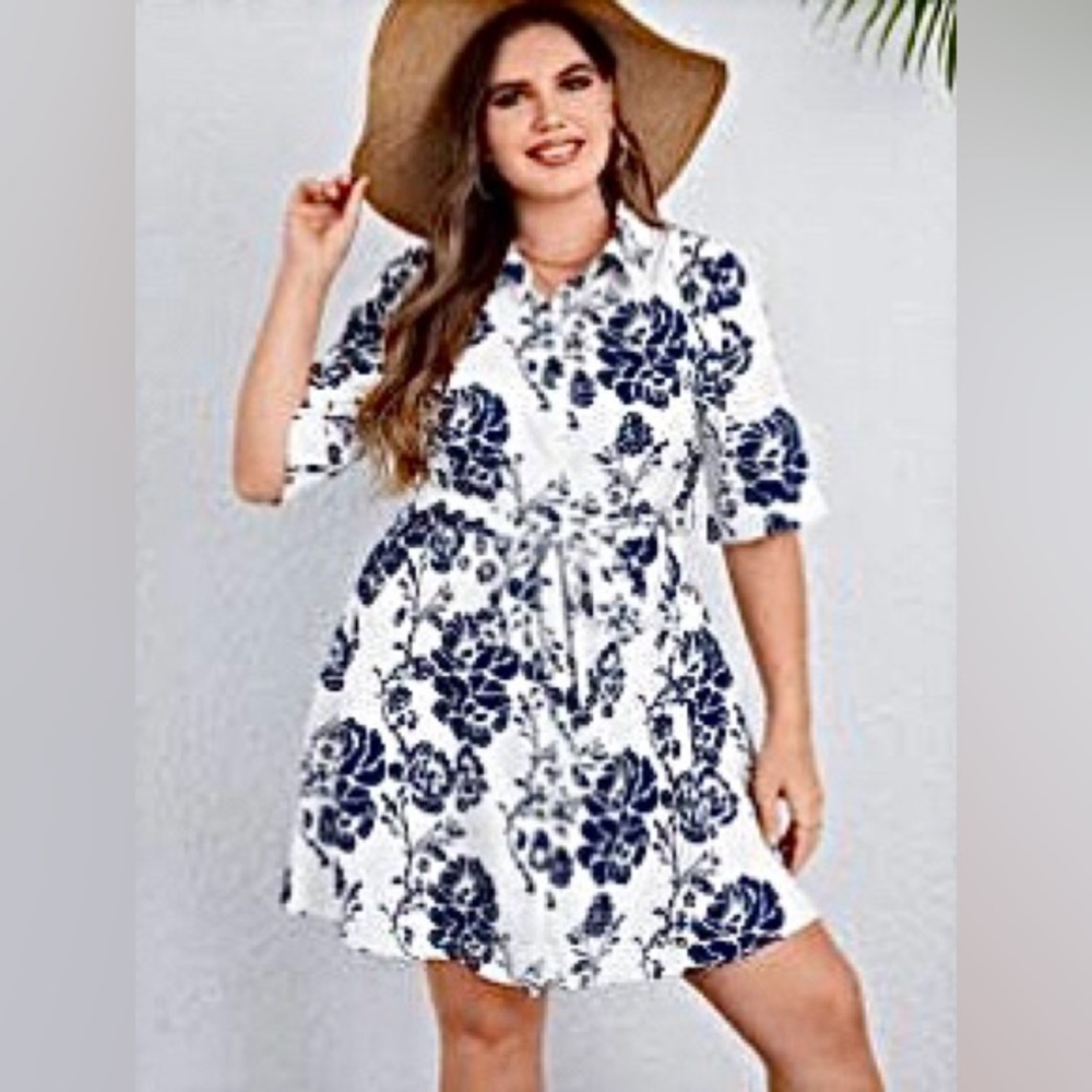 NWOT 3X Shein Curve Floral Shirt Dress